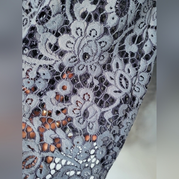 Sundance Linen Blend Lace Long Sleeve Top Blue M - Picture 6 of 7